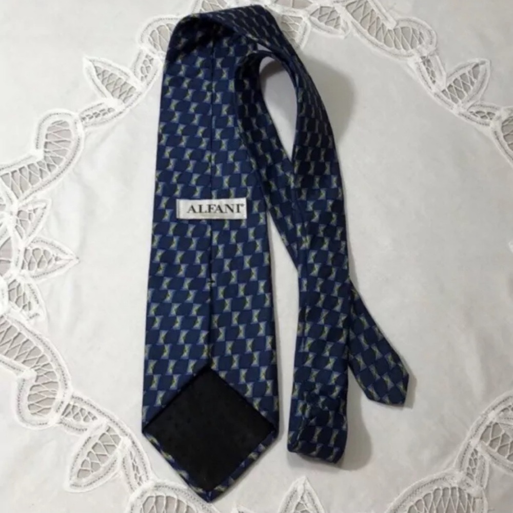 ALFANI 100% Silk Tie Blue Green Geometric Pattern 58” x 4” Office Professional - Picture 5 of 6